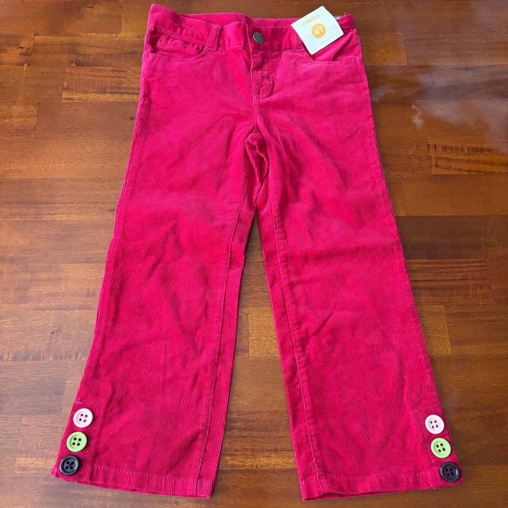 NEW Gymboree Girls Pink Corduroy Cotton Pants 4T Button Details - NWT